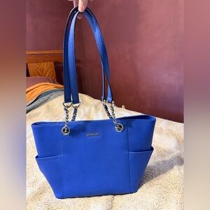Calvin Klein Hayden Saffiano Leather Tote Royal Blue